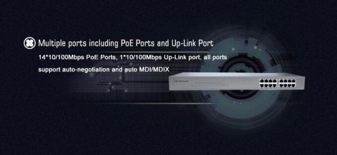 Puissance d'entretien facile au-dessus de commutateur d'Ethernet, 16 commutateur passif des ports 24V PoE