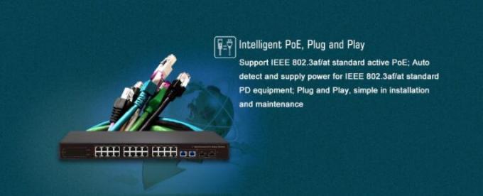 puissance 48V standard au-dessus de commutateur d'Ethernet, 802.3at commutateur de POE de la Manche du gigabit 24